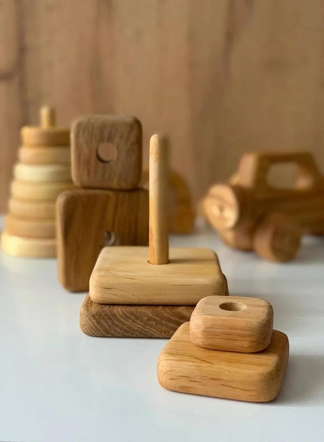 ANAIZA Wooden Stacking Toys for Toddlers | Montessori Educational Stacker Set | Different Shape Sorting Toy for Toddlers | Educational Pyramid Toy for Babies (Square) - Image 2